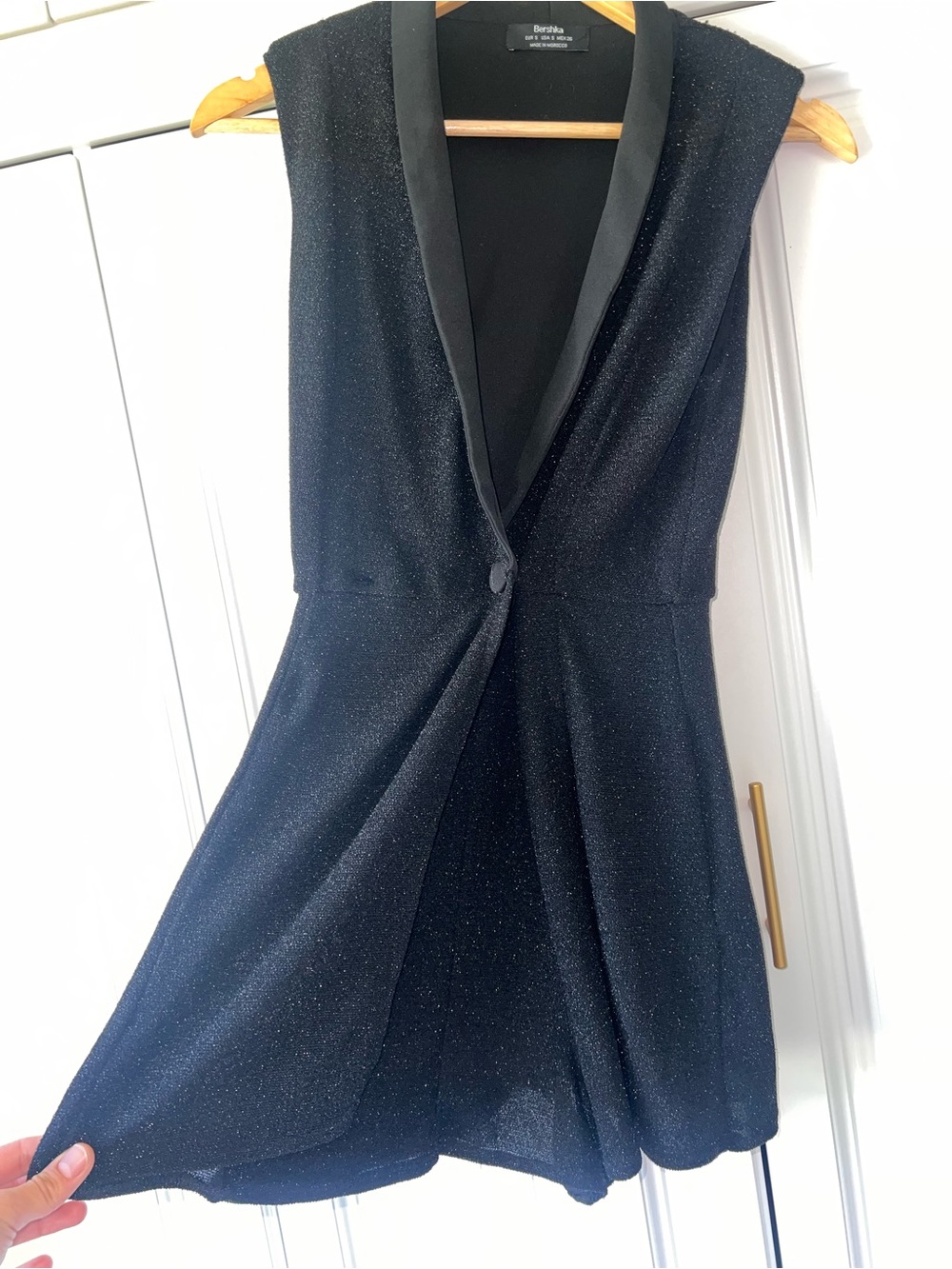 Bershka Black Sparkle V-Neck Sleeveless Mini Romper